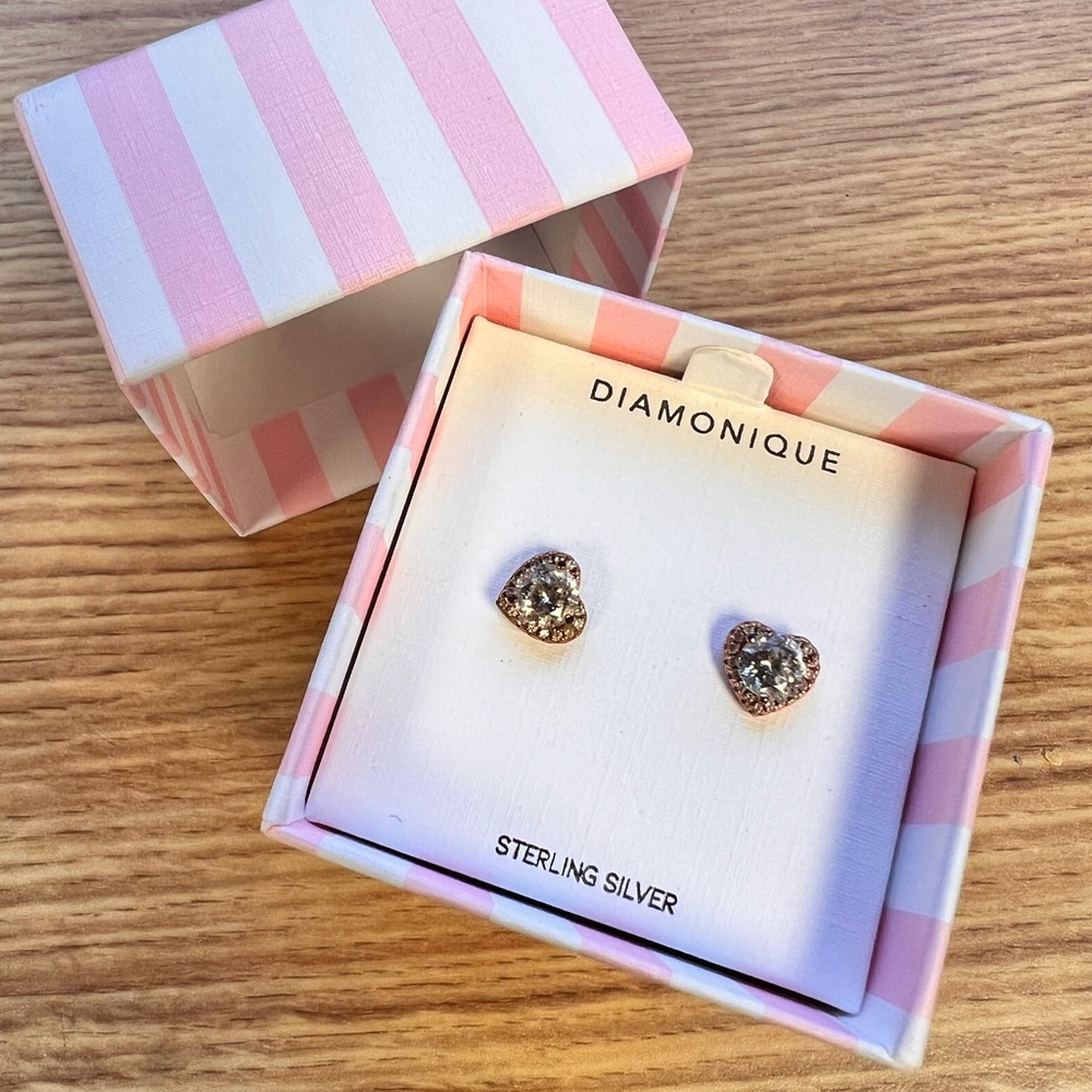 Diamonique Silver Stud Earrings Sparkling Crystal Design